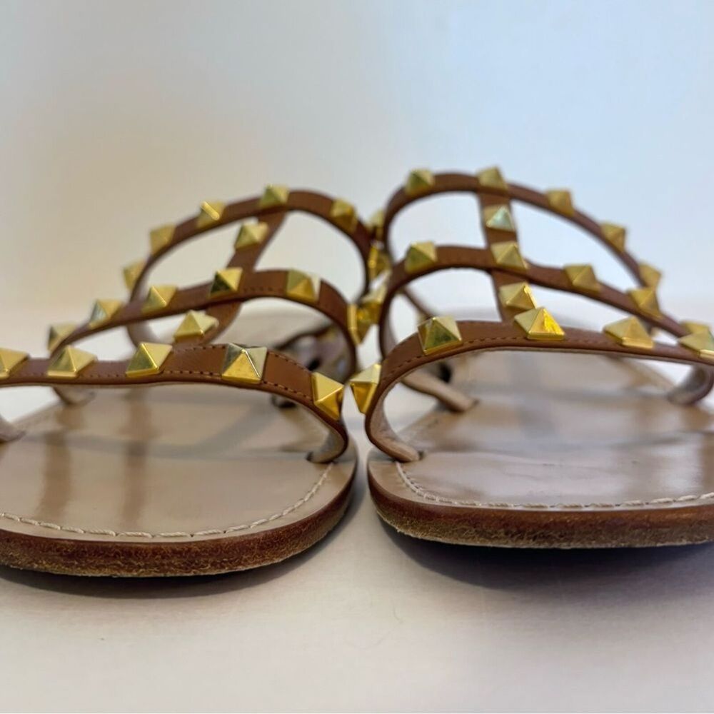 Studded Strappy Tan Leather Sandals Made in Italy Size 39 - Picture 4 of 9